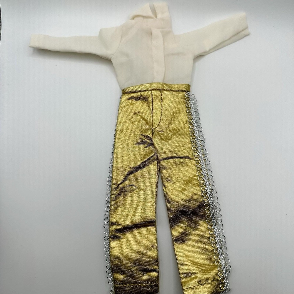 VTG Barbie‎ Doll KEN Outfit Pantsuit White & Gold 80's Handmade